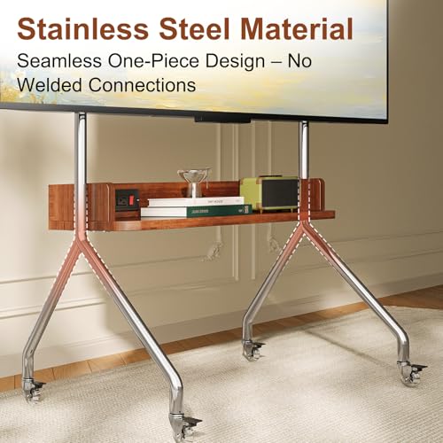 Rolling TV Stand with Power Outlet & Wooden Shelf, view 6