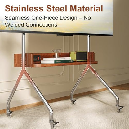 Rolling TV Stand with Power Outlet & Wooden Shelf, view 6