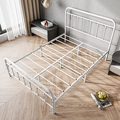 Full Size Bed Frame with Headboard and Footboard Vintage Metal White, view 8