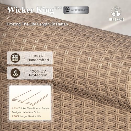 Patio Furniture Set, 4 x Cushioned Chairs, 3-Seat Sofa with Wood Grain Coffee Table, 5 Seats Luxury Windsor Style All Weahter Outdoor Sofa Conversation Set for Deck Lawn Backyard