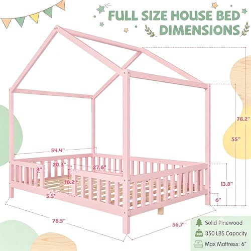 Full Montessori House Bed with High Rails, view 4
