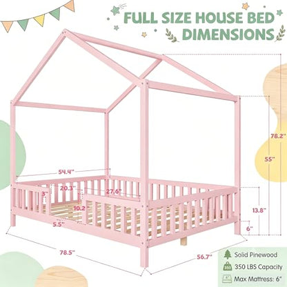 Full Montessori House Bed with High Rails, view 4