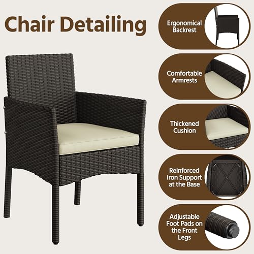 Yaheetech Patio Furniture Set 4 Pieces Conversation Sets, Rattan Chair Wicker Set Loveseat with Soft Cushion and Glass Table for Backyard Porch Garden Poolside Balcony, Brown and Beige