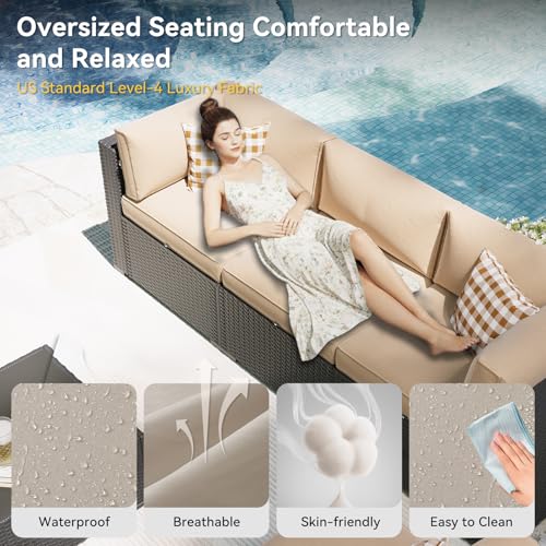 Patio Furniture Set with Fire Pit Table, 5 Piece Outdoor Sectional Sofas, Wicker Rattan Outdoor Furniture with Thickened Cushion for Backyard, Garden Begin