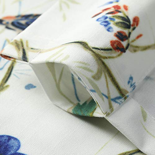 Blue Valance Curtains for Living Room, Linen Textured Bird and Flower Print Window Treatment Rod Pocket Window Valances for Bathroom, 52 x 14, One Piece