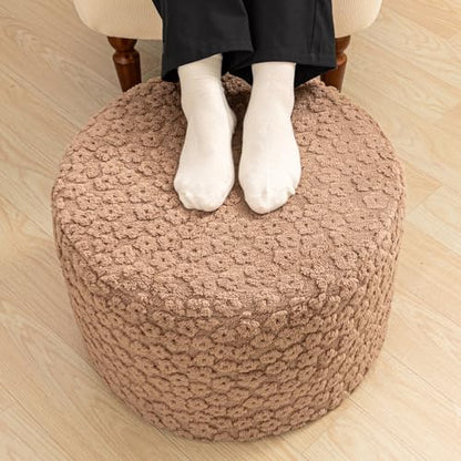Round Pouf Ottoman 20 x 20 x 14 Inches Boho Poof Home Decor Floor Pouffe Ottoman Foot Rest for Couch Sofa Bean Bag Chairs Living Room Bedroom (Coffee)