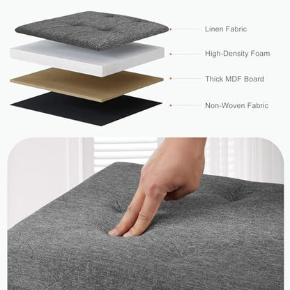 30 Inch Folding Storage Ottoman Bench, Large Hidden Storage Chest with Padded Seat, Foot Rest Stool Supports Up to 660Lbs, End of Bed Bench for Bedroom, Living Room, Linen Fabric, Grey