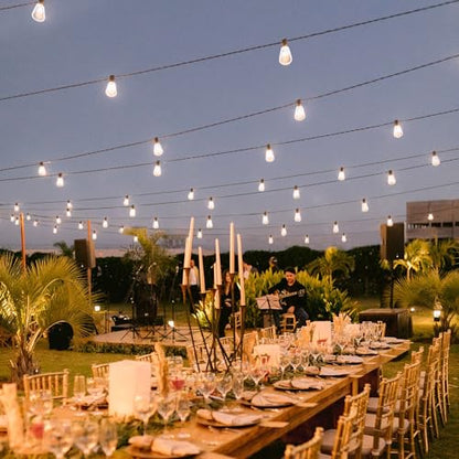 100FT Super Bright Solar String Lights Outdoor Waterproof with Remote Control 30+2 Shatterproof LED ST38 Bulbs for Porch Garden Market Bistro Patio Backyard Fence