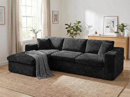 105" Boneless Couches for Living Room, Sectional Couches Modular Sofa with L-Shaped Chaise, Memory Foam Comfy Cloud Couch with Plush Corduroy Fabric, No Assembly Required, Black