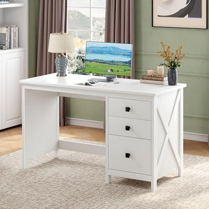 47.2 Inch White Computer Desk with 3 Drawers for Home Office Bedroom, view 2