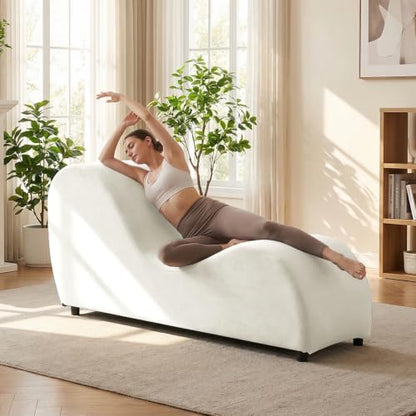 Velvet Yoga Chaise Lounge Chair for Indoor, Beige, view 2