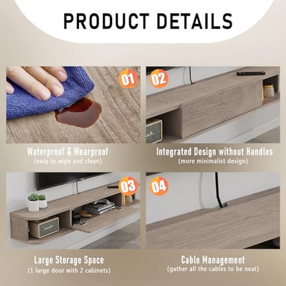 Floating TV Shelf, 55'' Wall Mounted TV Cabinet, Floating Shelves with Door, view 6