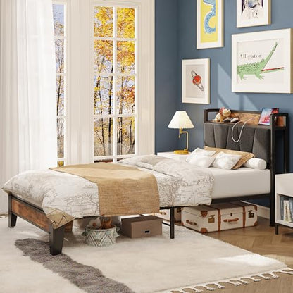 Twin XL Bed Frame with Storage Headboard and Charging Station, view 6