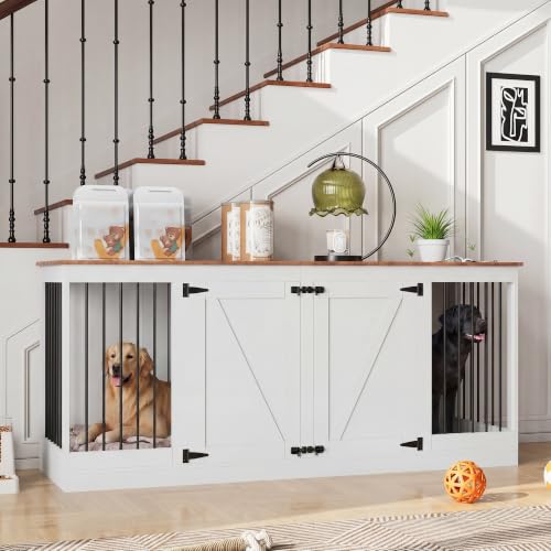 70.8" Large Dog Crate Furniture for 2 Dogs(White), view 2