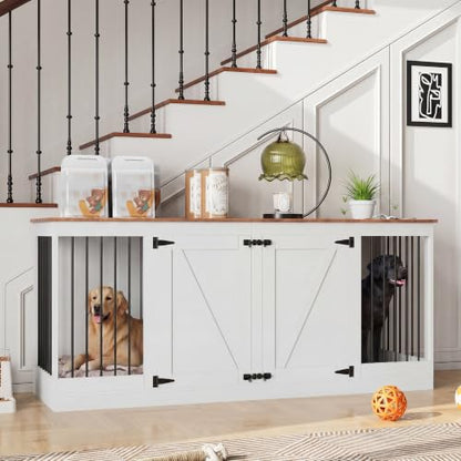 70.8" Large Dog Crate Furniture for 2 Dogs(White), view 2