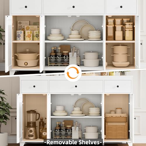 55" Kitchen Buffet Cabinet with Storage, Sideboard with Drawer, White, view 8