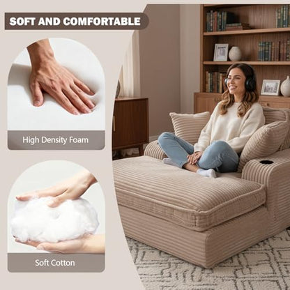 67" Oversized Chaise Lounge Chair Indoor, Soft Boneless Cloud Couch, Camel, view 7