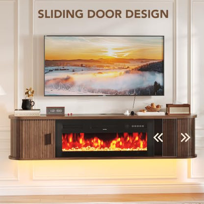 70" Floating TV Stand with Electric Fireplace, Wall Mounted Fireplace TV Stand, view 7