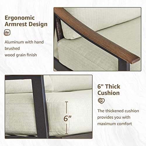 Patio Loveseat Sofa Outdoor Furniture Metal Chair with Wicker Backrest & 6 Inches Cushion for Indoor, Front Porch, Deck, Balcony, Backyard, 51.77"(L) x 29.75"(W) x 33.86"(H).