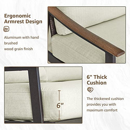 Patio Loveseat Sofa Outdoor Furniture Metal Chair with Wicker Backrest & 6 Inches Cushion for Indoor, Front Porch, Deck, Balcony, Backyard, 51.77"(L) x 29.75"(W) x 33.86"(H).