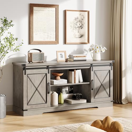 Farmhouse TV Stand for TV up to 65 in and Entertainment Center with Sliding, view 7
