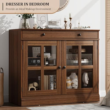 Modern 35.4" Sideboard Buffet Cabinet with Glass Door, Walnut, view 6