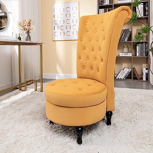 Royal High-Back Velvet Accent Chair for Vanity with Storage and Luxurious Upholstery, Retro Design and Versatile Usage for Livingroom, Bedroom, Lounge and Office, Yellow