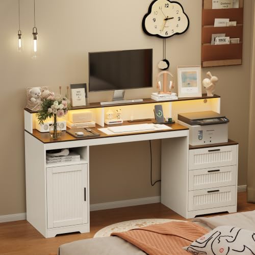 65" Farmhouse Home Office Desk with 3 Drawers and LED Lights, view 8
