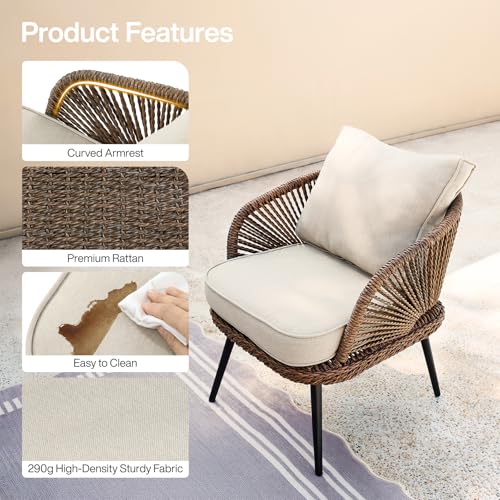 Tribesigns 4-Piece Outdoor Patio Furniture Set with Removable Waterproof Cushions, All-Weather Rattan Wicker Conversation Furniture Set with Glass Coffee Table for Garden, Pool, Porch, Balcony (Brown)