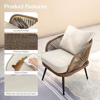 Tribesigns 4-Piece Outdoor Patio Furniture Set with Removable Waterproof Cushions, All-Weather Rattan Wicker Conversation Furniture Set with Glass Coffee Table for Garden, Pool, Porch, Balcony (Brown)