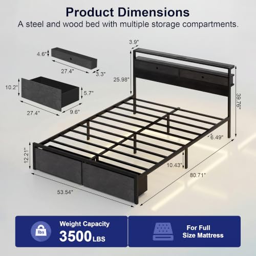 Full Bed Frames with LED Lights and Charging Station, view 3
