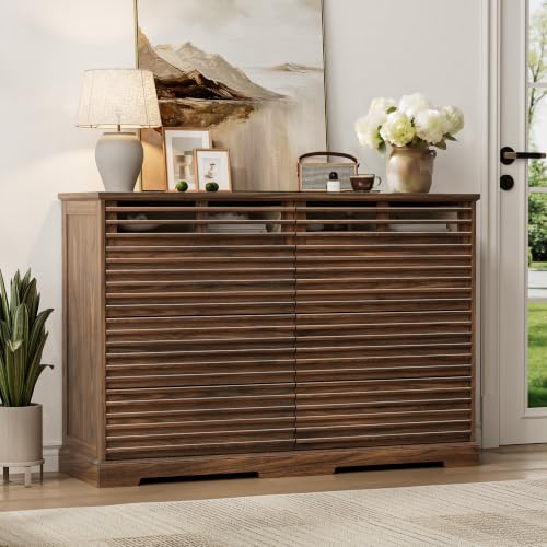 52"W Walnut 8 Drawer Dresser with LED Lights Fluted Dresser for Bedroom, view 7