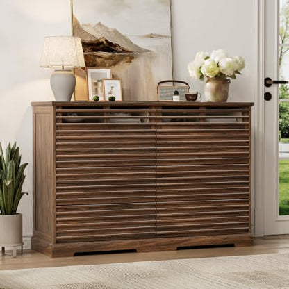 52"W Walnut 8 Drawer Dresser with LED Lights Fluted Dresser for Bedroom, view 7