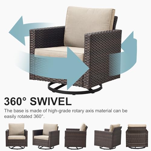 Wicker Chairs Outdoor Bistro Set Oversize Patio Swivel Rocker, Rattan Outdoor Seating Set of 2 Swivel Glider Chairs Wicker Furniture for Porch Deck Backyard with Water-Resistant