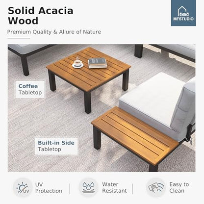 4 Pieces Outdoor Sectional with Cushion, Metal L-Shaped Outdoor Patio Furniture Set with Side Table, Modular Patio Conversation Set, Modern Backyard Furniture for Deck,Garden