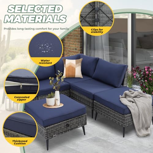 8 Pieces Outdoor Patio Furniture Set, Wicker Sectional Sofa Set for All-Weather, Rattan Conversation Sets with Cushions and Storage for Deck, Backyard, Porch (Grey)