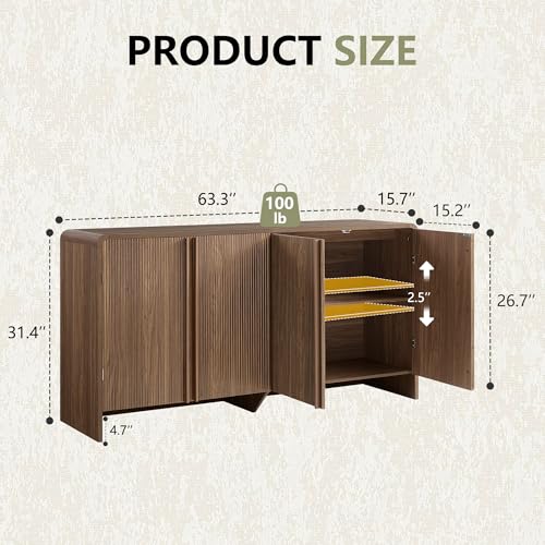 63" Modern Fluted TV Stand with Storage, view 3