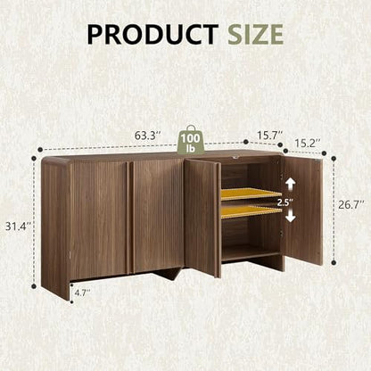 63" Modern Fluted TV Stand with Storage, view 3