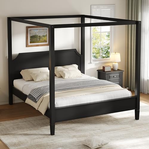 Queen Size Wood Canopy Bed Frame with Headboard, view 5