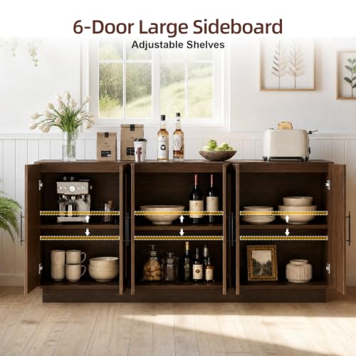 65.7" Sideboard Cabinet, 6-Door Storage Credenza,Walnut, view 5