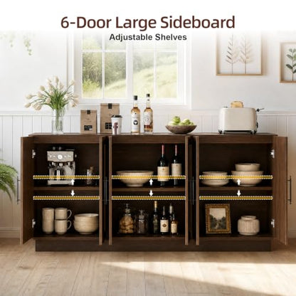 65.7" Sideboard Cabinet, 6-Door Storage Credenza,Walnut, view 5