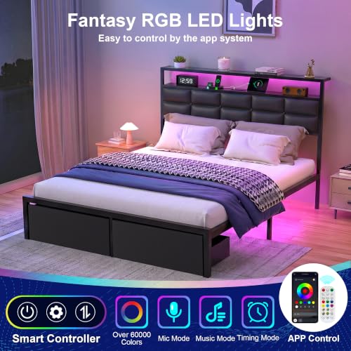 Heavy Duty Metal Bed Frame with LED Lights and Charging Station, view 5