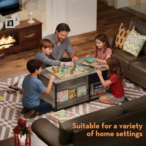 Coffee Table with Storage, Rectangular Coffee Tables for Living Room, Farmhouse Coffee Table with Hidden Storage Compartment and Adjustable Shelves, Grey Wash