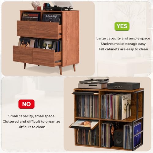 Record Player Stand with Vinyl Storage, Mid-Century, Brown, view 5