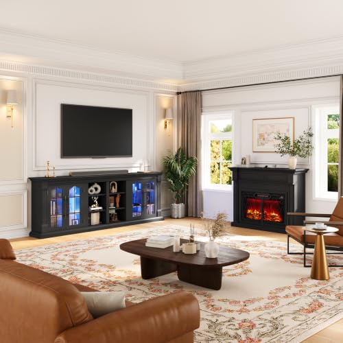 136" Fireplace TV Stand with Metal Screen, 5-in-1 Modular Design, Black, view 4
