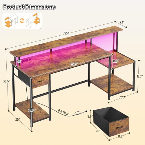 Computer Desk with 55" Long Monitor Stand, 18"Ample Printer Space, view 3