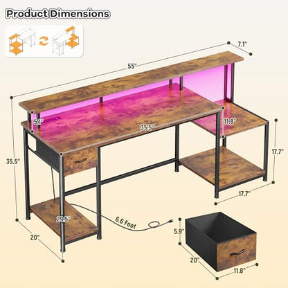 Computer Desk with 55" Long Monitor Stand, 18"Ample Printer Space, view 3