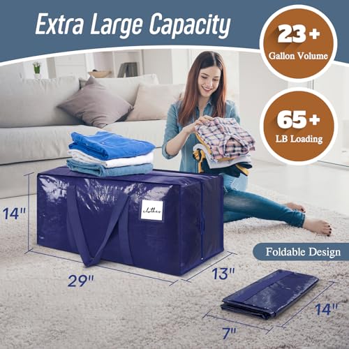6 Pack Extra Heavy Duty Large Moving Bags with Strong Zipper, Dark Blue, view 4