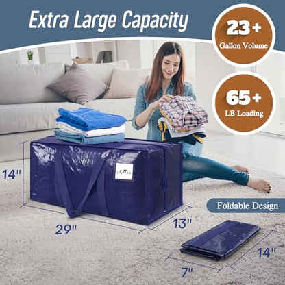 6 Pack Extra Heavy Duty Large Moving Bags with Strong Zipper, Dark Blue, view 4