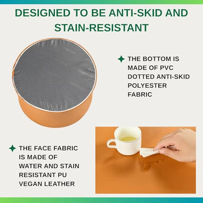 Large 22" Faux Leather Sitting Pouf Ottoman Footrest (Burnt Orange) | Wipe-Clean Faux Leather Boho Design for Kids Toddler Playroom with Foam Filling as Seating Side Table College Dorm Décor